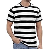 Funny World Men's Cotton Striped T-Shirt Crew Neck Short Sleeves Basic Casual Top