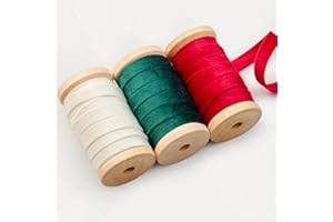 Garbendy Velvet Ribbon Set 3/8" Wide 3 Rolls * 5Yd Wooden Spool Fabric Trim for Christmas Decoration Handmade Craft Ornaments Gift Wrapping Decoration Party Wedding Arts Crafts（Red Green & Beige）