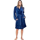 Turquaz Robes For Women, Womens Fleece Shawl Collar Soft Plush Knee Length Spa Robe