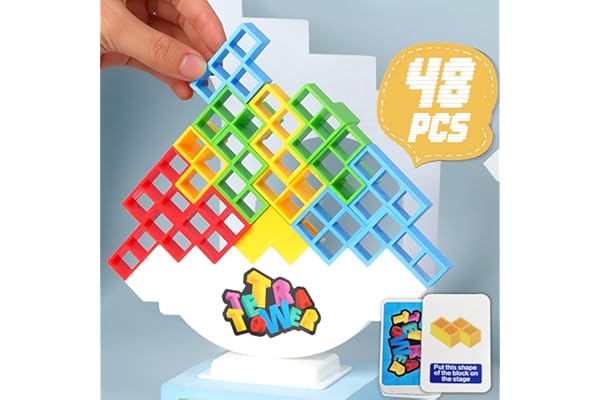 ALKISTA 48 Pcs Tetra Tower Balance Stacking Blocks Game, Board Games for 2 Players+ Family Games, Parties, Travel, Kids & Adu