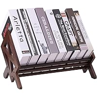 ZBBCTUS Desktop Bookshelf Organizer, Small Bamboo Tilting Bookcase, Tabletop Book Shelf Storage Rack, Brown Book Shelves Orga