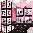 AOKE Graduation Party Decorations 2025 Grad Balloon Boxes, 4Pcs Graduate Balloon Boxes with Pink Balloons Black Letter GRAD 2025 So Proud of You Grad balloon boxes for School Graduation Party
