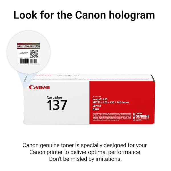 CANON GENUINE 137 BLACK TONER CARTRIDGE COMPATIBLE WITH LBP151DW, MF210 SERIES, MF220 SERIES, MF230 SERIES, MF240 SERIES, D570