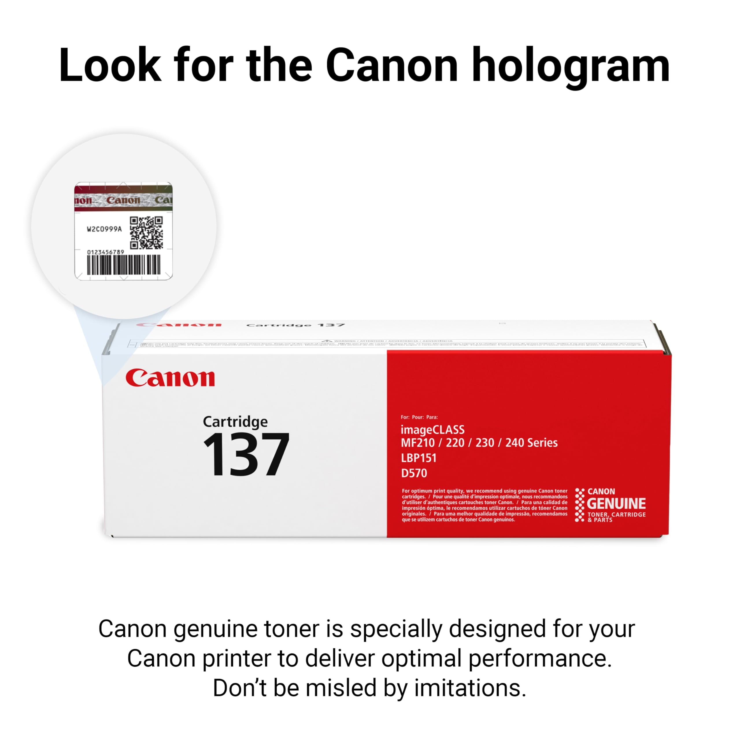 Canon Genuine 137 Black Toner Cartridge Compatible with LBP151dw, MF210 Series, MF220 Series, MF230 Series, MF240 Series, D570
