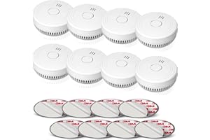 Ecoey Smoke Alarm Fire Detector, Battery Included Photoelectric Smoke Detector with Test Button and Low Battery Signal, Small Fire Alarm for Home, Bedroom FJ136GB, 8 Packs