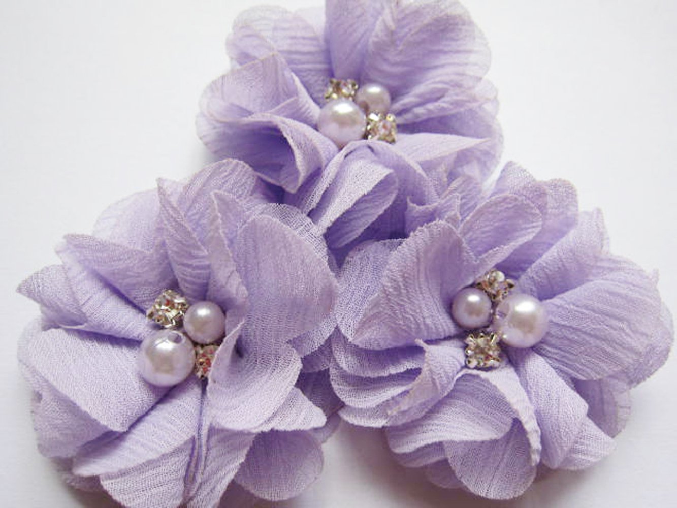 YYCRAFT Pack of 20 Pieces Chiffon 2" Flower Rhinestone Pearl for Craft Projects-Lavender