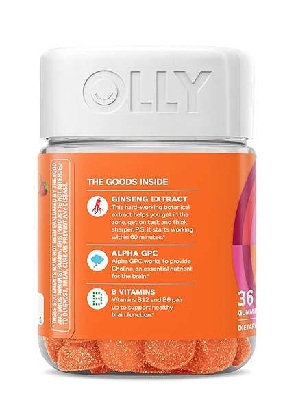 OLLY LASER FOCUS GUMMY, GINSENG, ALPHA GPC, B VITAMINS, BERRY TANGERINE FLAVOR – 36 COUNT