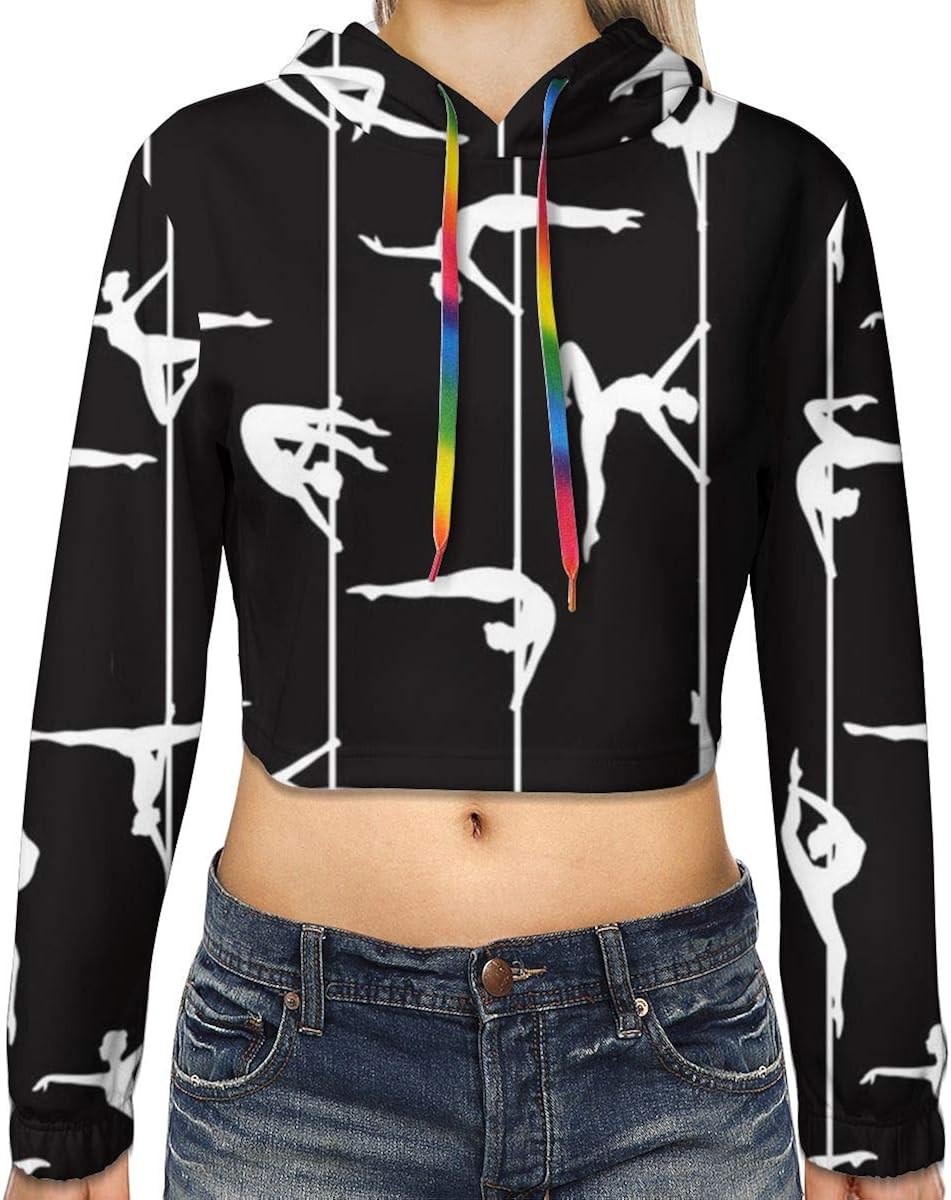3D Printed Pole Dance Women's Plus Velvet Cropped Hoodie Black Amazon.co.uk Clothing