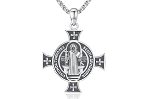 Amavive S925 Sterling Silver St Michael/St Christopher/St Benedict Cross Archangel Necklace Medal Pendant Celtic Triquetra Knot Protection Religious Amulet Jewelry For Men Women