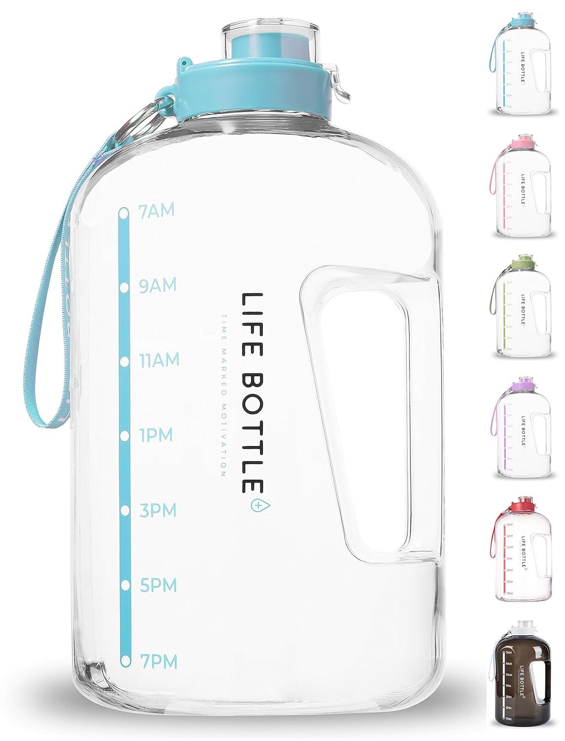 large water bottle with time markings