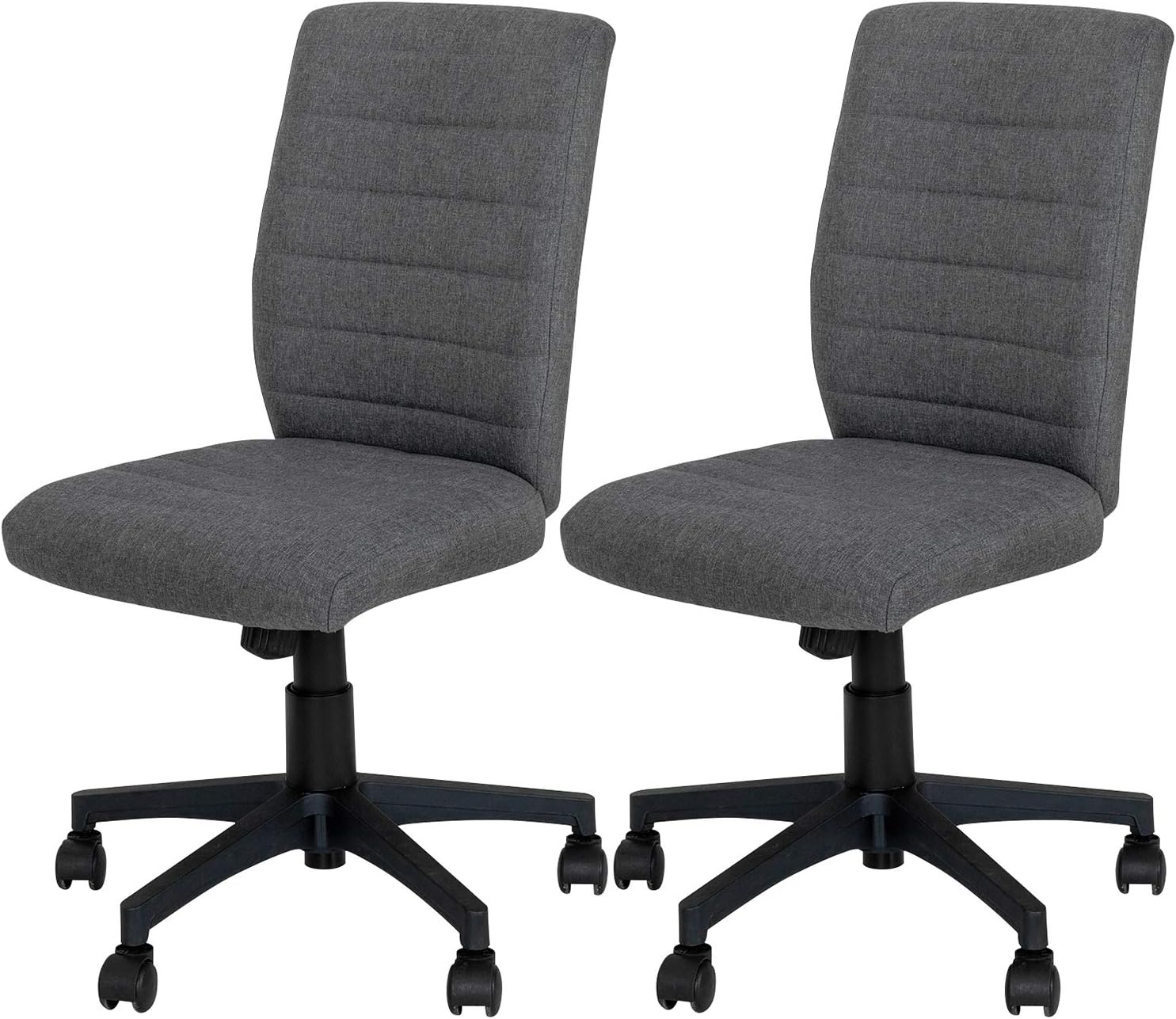 Armless Office Chair with Wheels Ergonomic Home Computer Desk Chair Mid Back Modern Swivel Adjustable Height Tesk Chair Linen Fabric,Dark Grey Set of 2