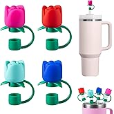 Valentines Day Straw Toppers for Stanley Cups, Straw Covers Silicone Rose Topper for Tumbler, 3D Flower Straw Cover Caps for Stanley/Yeti Cup Accessories Valentine Gifts