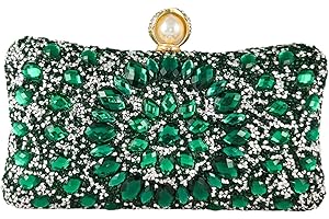 Boutique De FGG Pearl Clasp Crystal Clutch Purses for Women's Evening Handbags Wedding Party Rhinestone Bag