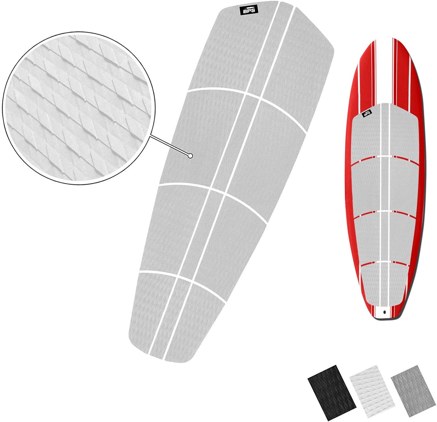BPS 'Non Slip' 12 Piece Surf SUP Board Deck Traction Pad - 3M Adhesives Diamond Tread for Paddleboard (Black Grey White)
