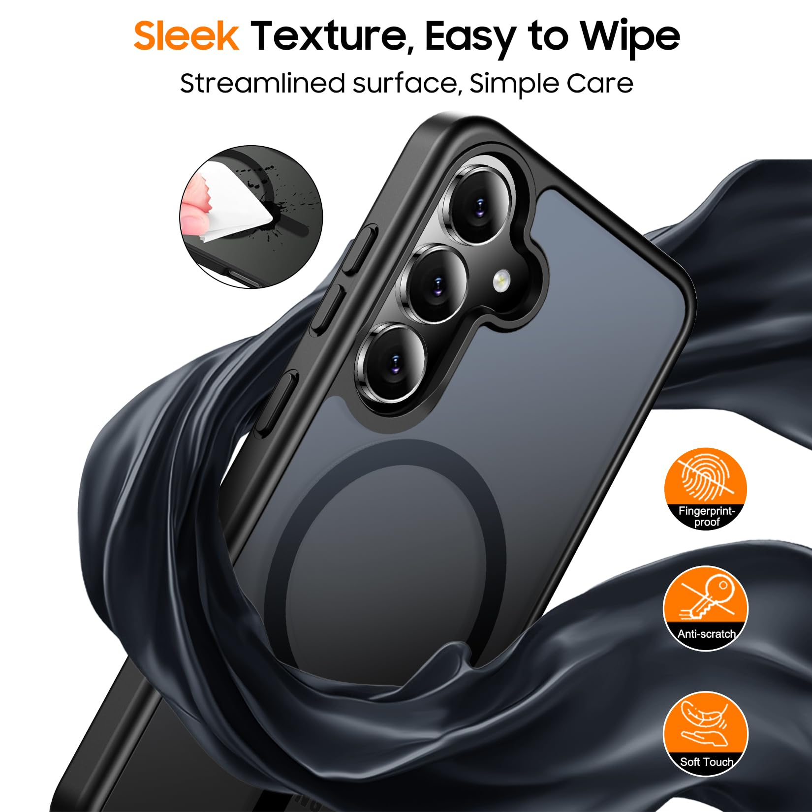 Designed for Magnetic Samsung Galaxy S24 Case,[Compatible with MagSafe] [Military Grade Drop Protection] Slim Translucent Matte Shockproof with Anti-Fingerprint Phone Case-Black
