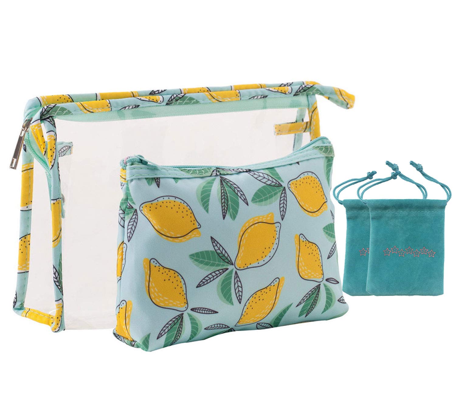 2PCS Portable Travel Cosmetic Bags Makeup Organizer Bags Large Capacity Toiletry Organizer Cases Travel Pouch Purse (Lemon)