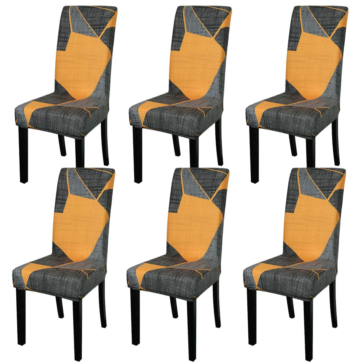 ele ELEOPTION Printed Stretch Dining Chair Covers Removable Washable Elastic Spandex Dining Chair Slipcovers High Back Chair Protector Seat Covers for Dining Room Wedding Banquet Party(B, Set of 6)