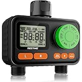 RESTMO 2 Zone Sprinkler Timer, Programmable Water Timer for Garden Hose, Automatic Control | Manual ON/Off | Rain Delay for Outdoor Faucet, Drip Irrigation and Lawn Watering System