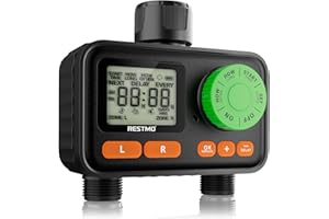 RESTMO 2 Zone Water Timer, Sprinkler Timer for Garden Hose, Programmable Hose Timer with Automatic/Rain Delay/Manual Watering