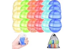 RURING Reusable Water Balloons for Kids, 24PCS Refillable Latex-Free Silicone Water Bomb with Mesh Bag, Summer Toys Beach toys Swimming Pool Party Supplies Bath Toy Outdoor Idea Gift for Kids