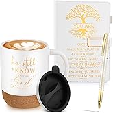 Pickmesh Easter Christian Gift for Men Women A5 Leather Bible Journal and Man of God Pen 15 oz Cork Ceramic Mug Religious Gift for Church Pastors Couples Employee(White)