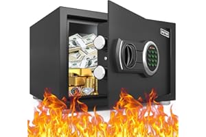 Omethey 0.5 Cub Small Safe Box Fireproof Waterproof, Quick Access Digital Home Safe with Backlit Keypad and Mute Function, Money Safe with Soft Egg Cotton for Home, Tabletop, Nightstand, Wardrobe