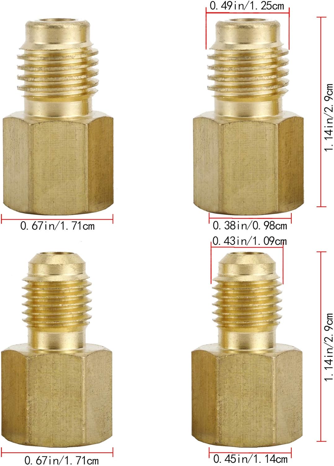 AuInLand R134A Refrigerant Opening Valve Refrigerant Tank Vacuum Pump Adapter to R12, 2 PCS 1/2 Female to 1/4 Male Flare 6014 Pump Adapters, 2 PCS 1/4 Flare Female to 1/2 Male Adapters(6 Pieces): Automotive