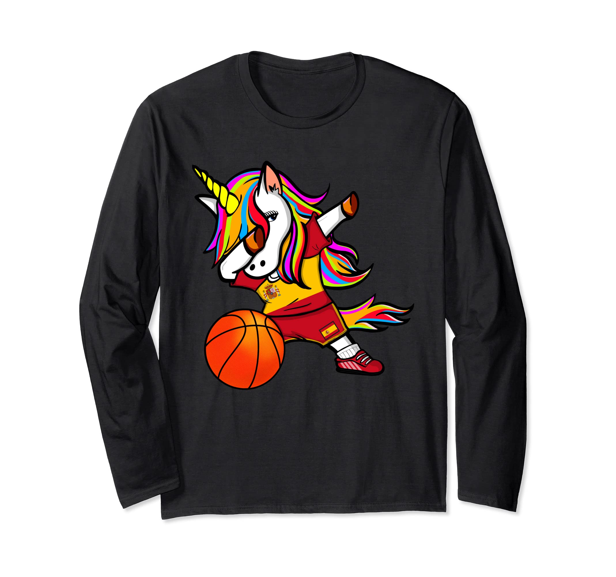 Funny Dabbing Unicorn Spain Basketball - Spanish Flag Long Sleeve T-Shirt