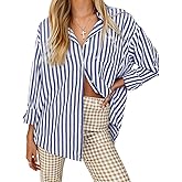 thefabland Women's Blouses Striped Long Sleeve Shirts Button Down Loose Fit Casual Tops