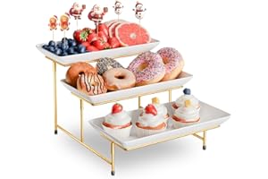Bumusty 3 Tier Melamine Plastic Serving Tray Set, 11.8" x 5.7" Platters for Serving Food, Microwave-Safe, White Reusable Tray