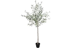 SAKSUN Olive Trees Artificial Indoor Outdoor 6FT Tall Fake Faux Olive Tree Topiary Silk Plants with Wood Trunk and Lifelike Fruits for Home Office Decor