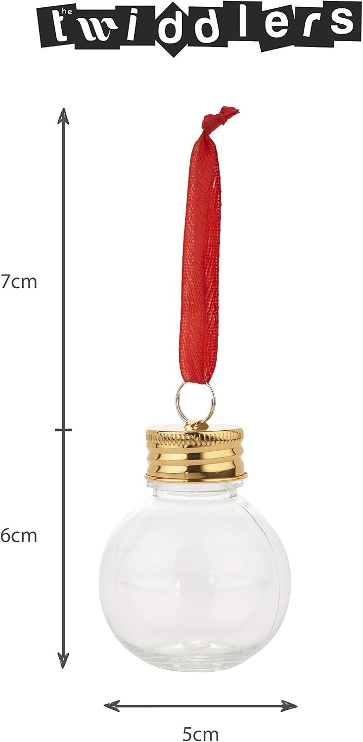 THE TWIDDLERS 10 Fillable Christmas Baubles for Alcohol, 50ml Clear Plastic Ornaments with Stickers - Image 3