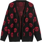 WDIRARA Women's Plus Size Halloween Skeleton Skull Cardigans Drop Shoulder Open Front Cardigan Sweater