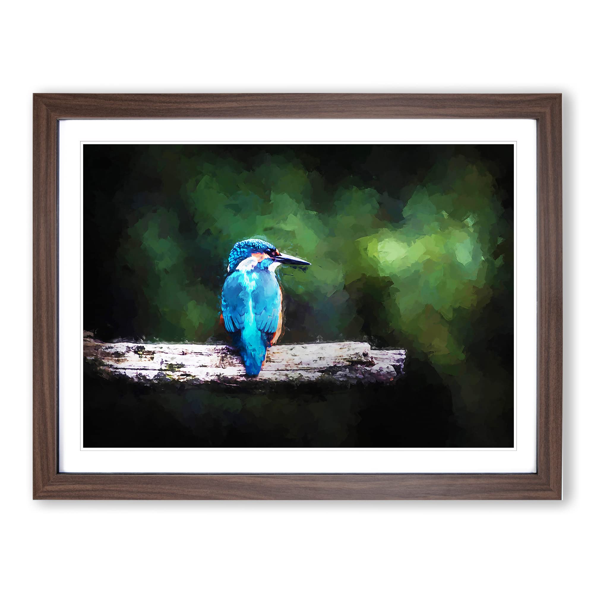 Kingfisher Looking West In Abstract Modern Art Framed Wall Art Print, Ready to Hang Picture for Living Room Bedroom Home Office Décor, Walnut A3 (46 x 34 cm)