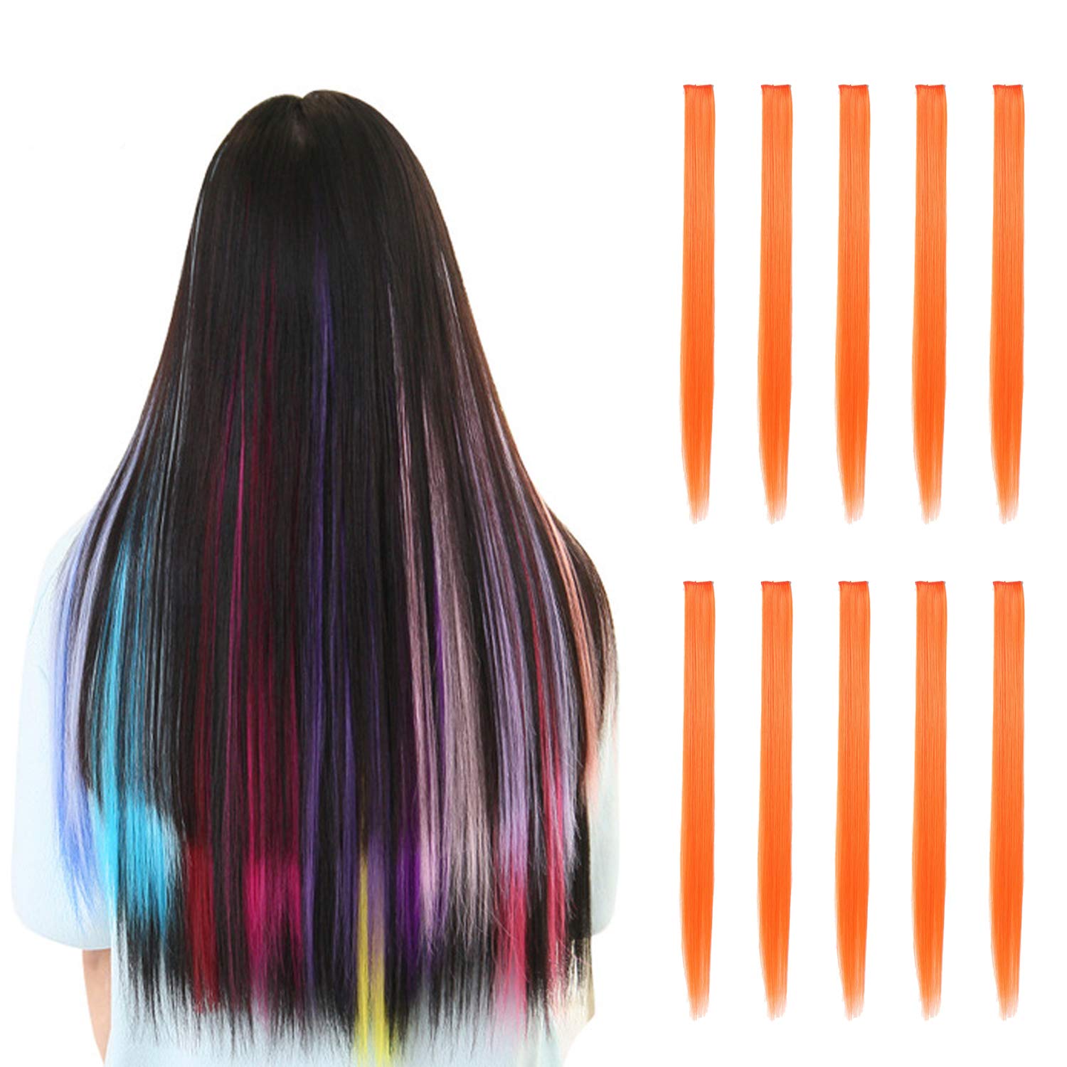 Orange Rosette Hair 20 Inch 10pcs Set Multiple Colors Colored