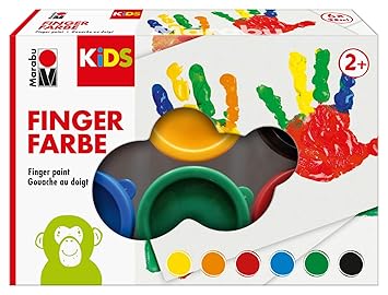 Marabu 0303000000085 - Kids Fingerfarbe Set mit 6 leuchtenden Farben a 35 ml, parabenfrei, vegan, laktosefrei, glutenfrei, ge