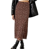 SOFIA'S CHOICE Midi Skirts for Women Elastic High Waisted A Line Flowy Floral Skirt