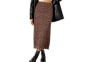 Avanova Women Ditsy Floral Bohemian Mesh Midi Skirt Elastic High Waisted Flowy Summer Long Skirt