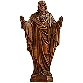 BGCOPPER Wooden Sacred Heart of Jesus Statue, Handmade Jesus Figurine Ornament, Catholic Figure Religious Gift for Home Decor Christmas - 4.3 Inch