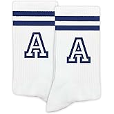Striped Initial Socks with the Letter in Navy Blue, Socks for Adult, Teens, Men&Women Socks, Gifts for Friends, Family, etc.