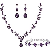 Paxuan Bridal Wedding Elegant Floral Jewelry Set for Women/Brides/Bridesmaids Crystal Jewelry Set for Wedding Prom Party Bridal Crystal Necklace Earrings Bracelet Set