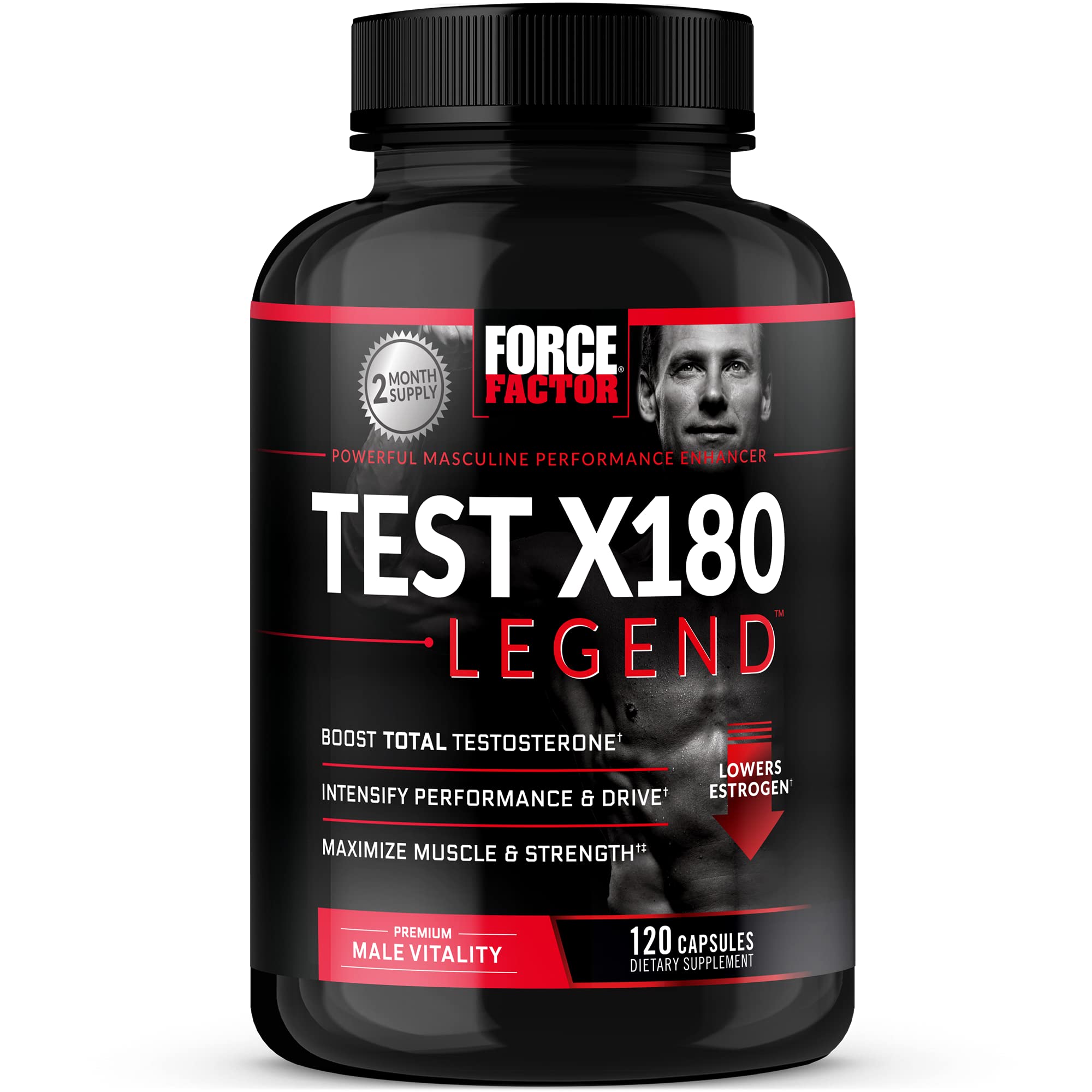 FORCE FACTOR Test X180 Legend Testosterone Booster for Men to Build Muscle & Strength, Performance, Testosterone Supplement for Men’s Health, Testosterone Support, 120 Capsules