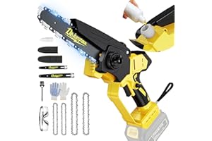 DEJUNPIOOL Cordless Mini Chainsaw Compatible with Dewalt 20V MAX Battery (NO Battery), 6 Inch & 8 Inch Small Electric Chainsaw Brushless, 2 x 6'' Chains + 2 x 8'' Chains, Auto Oiler, Handheld Pruning Chain Saw