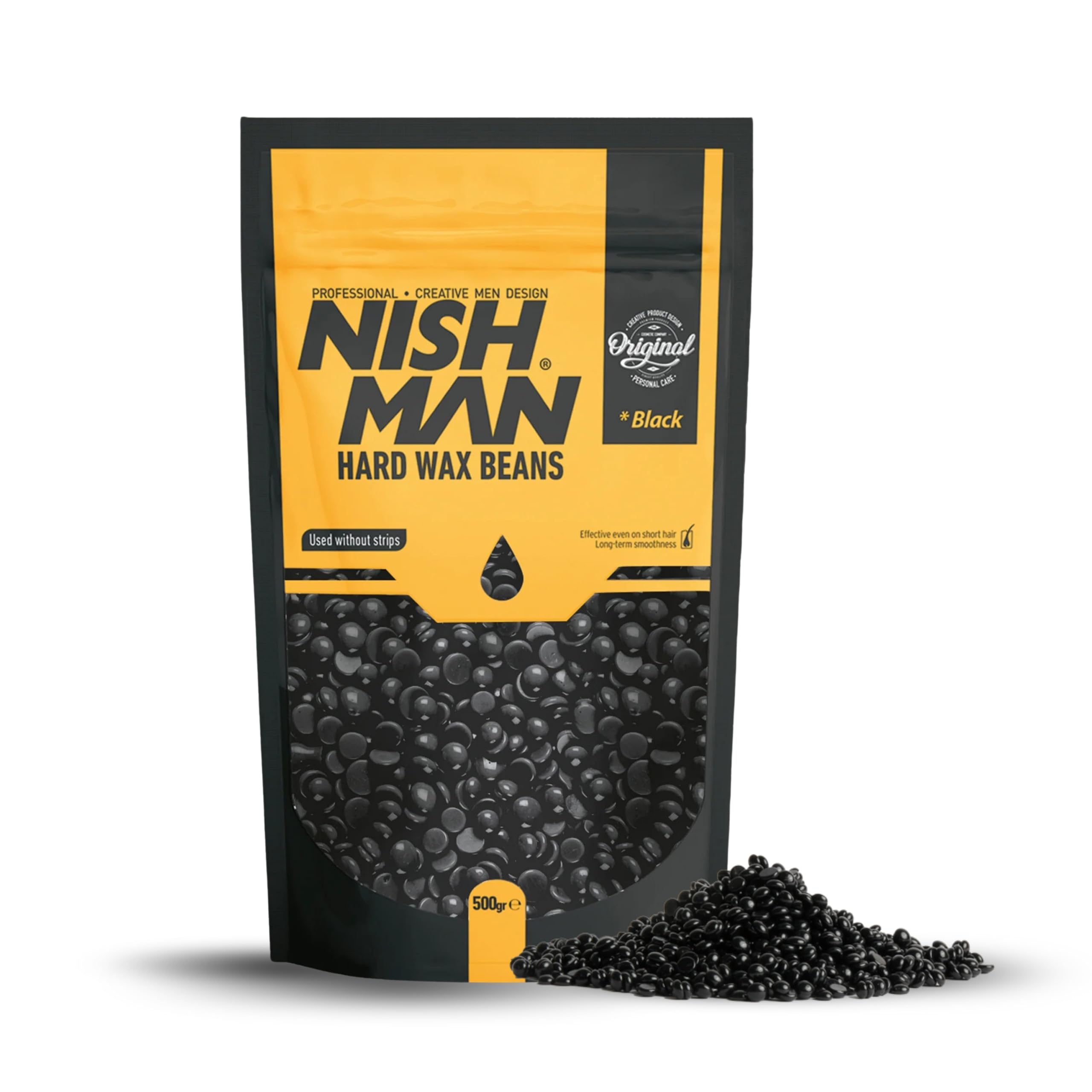 NISHMAN Hard Wax Beads, Black, 500g | Painless, Gentle Hair Removal Wax Beans for Full Body, Face & Bikini Line | No Strip Needed | Bikini Wax Strips