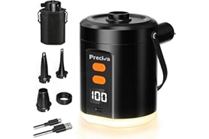 Preciva 5000mAh Electric Air Pump for Inflatables with Light - 18W Portable Air Pump with 3 Nozzles - 4kPa Inflator/Deflator 