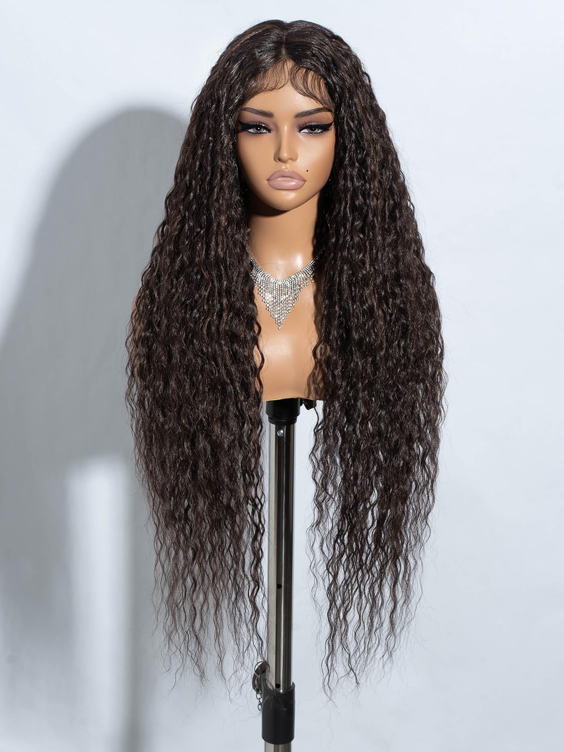 Joedir 32" Long Deep Curly Wavy Lace Front Synthetic Wigs HD Transparent Glueless Lace Wig Heat Resistant Fiber Pre Plucked Hairline with Baby Hair Wig for Women(Chocolate Brown Color)