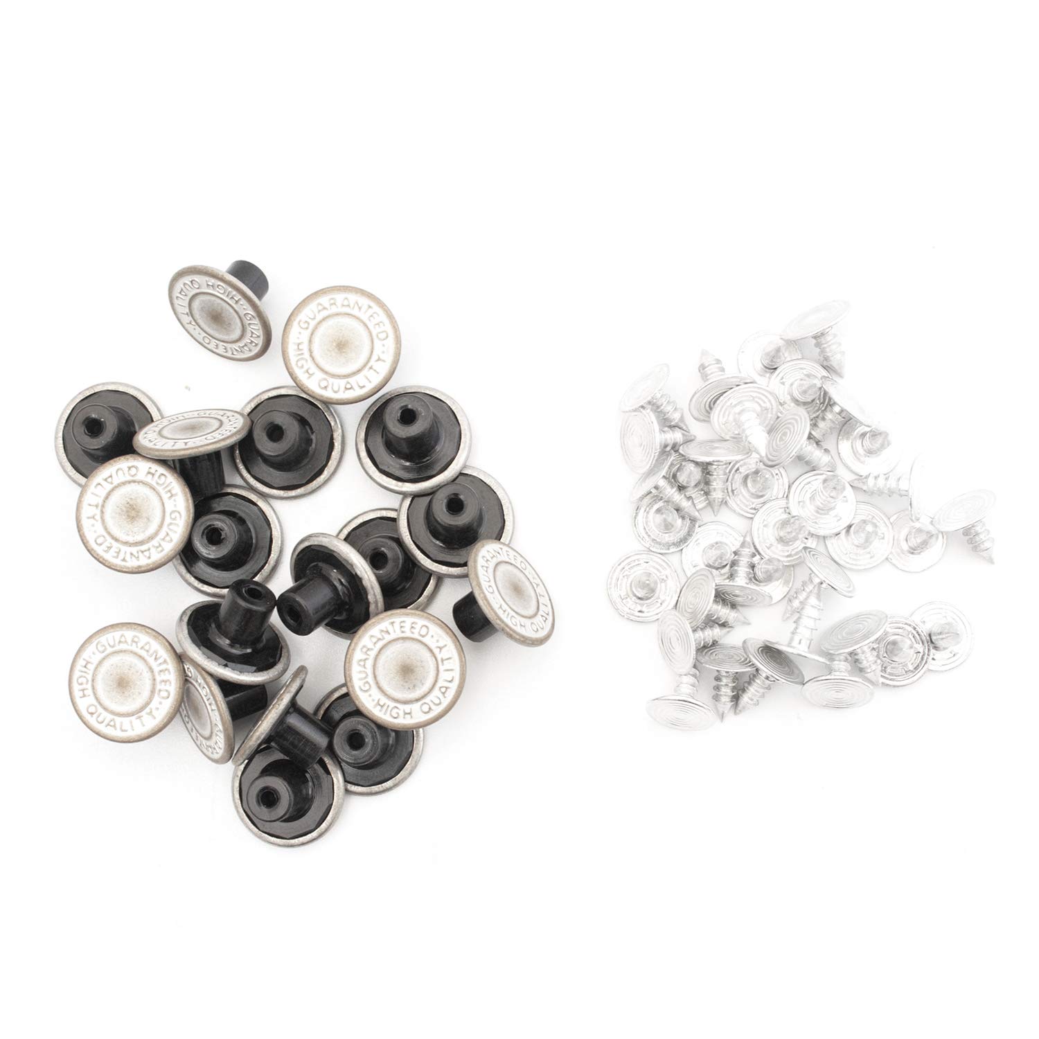 Trimming Shop 14mm Jeans Buttons Durable Brass Tack Fasteners with Aluminium Back Pin Rivets for Clothing Repairing, Denims, Jackets, Dark Silver, 10pcs