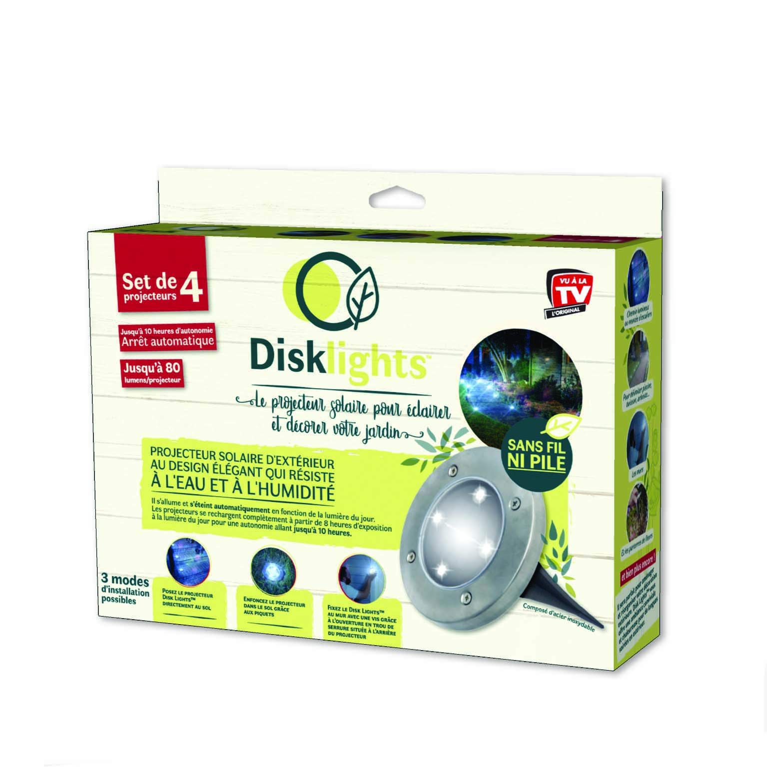 Disk Lights Set of 4 Solar Floodlights for Lighting and Decorating The Whole Garden. As Seen on TV