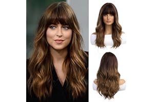 OUFEI 20 Inches Long Nature Curly Ombre Brown Wigs for Women Natural Synthetic Hair Heat Resistant Wigs for Daily Party Cospl