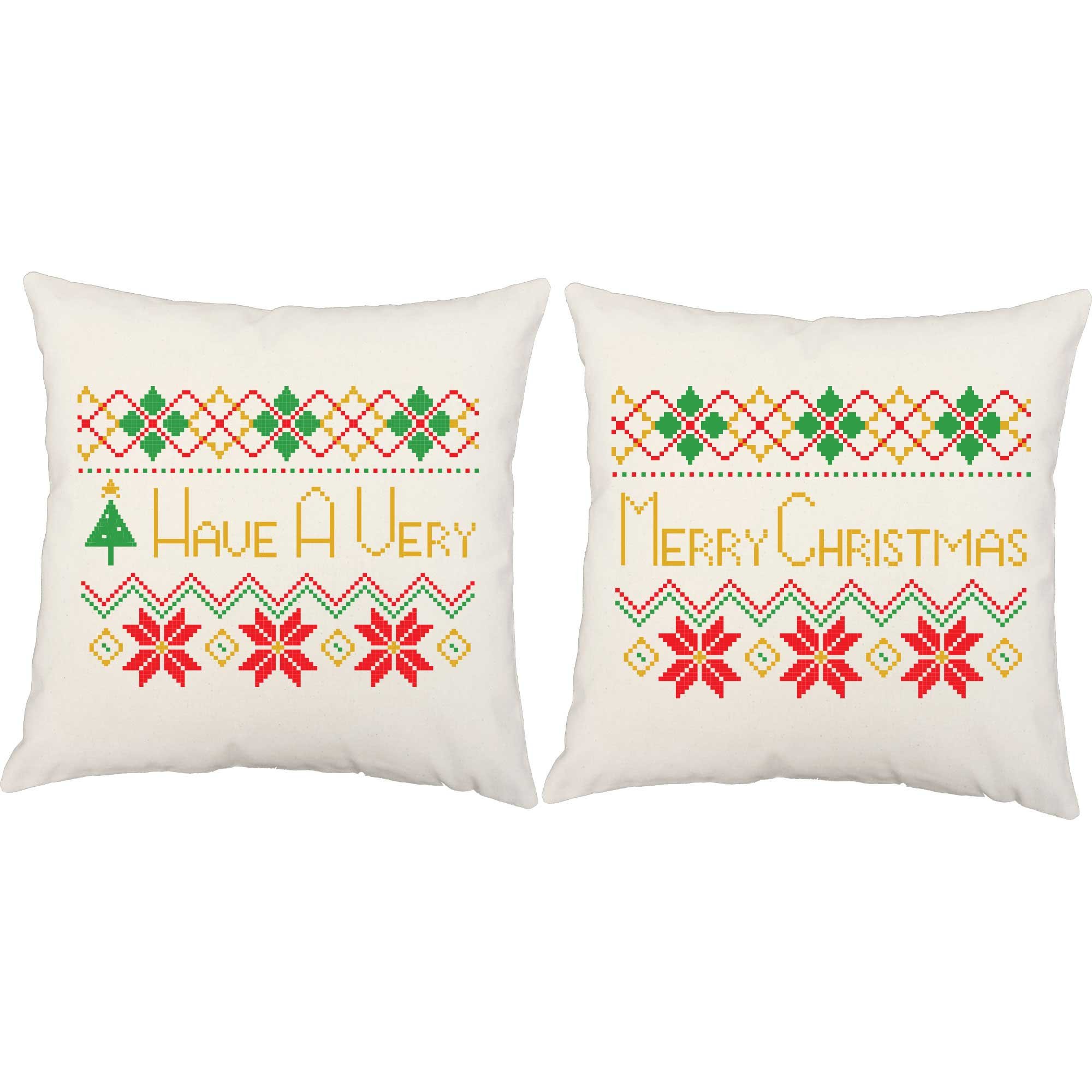 Roomcraft Set Of 2 Ugly Christmas Sweater Throw Pillows 20x20